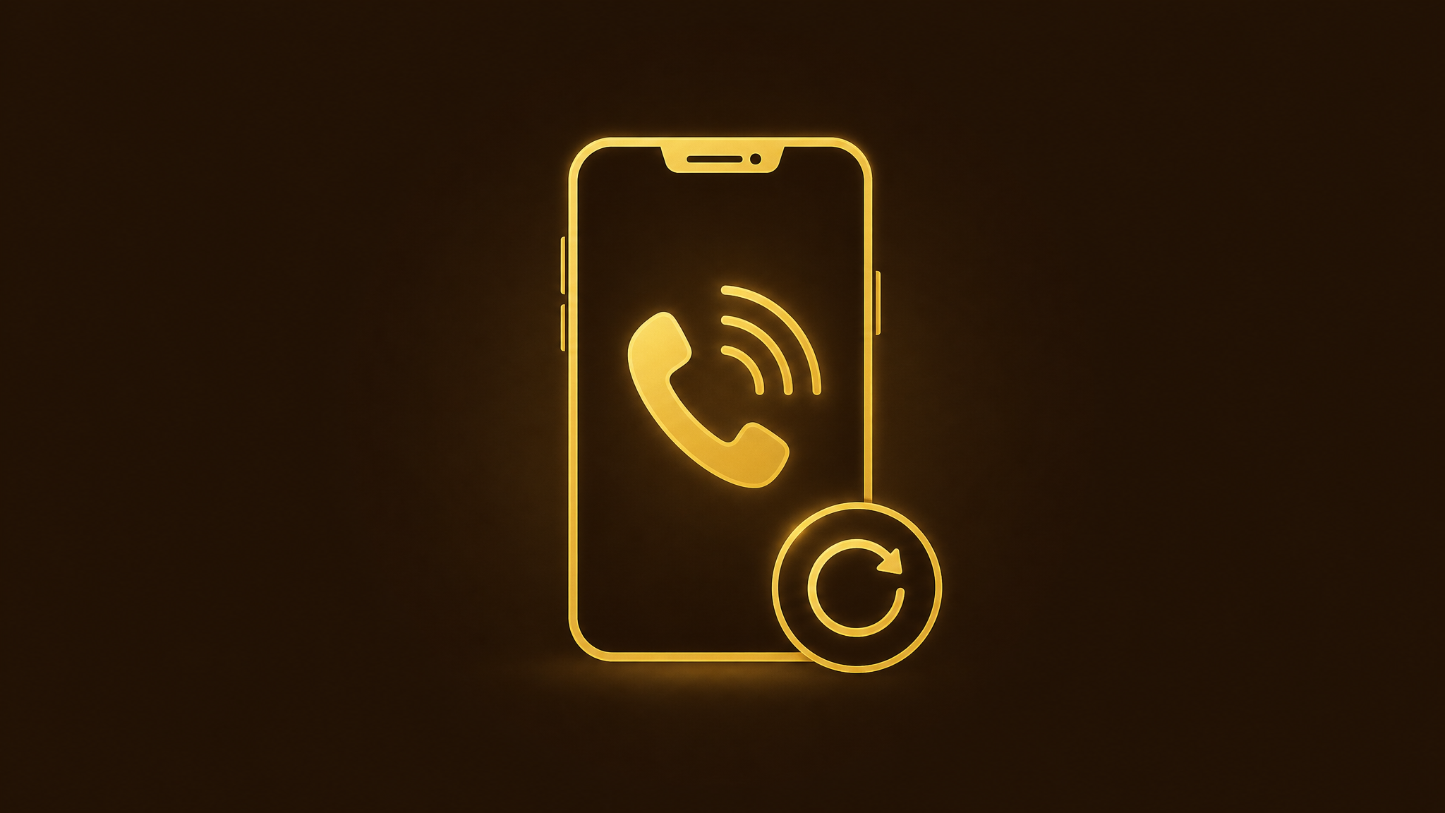 Smartphone showing a gold outgoing call icon with a retry loop badge — an AI voice agent automatically following up on a lead