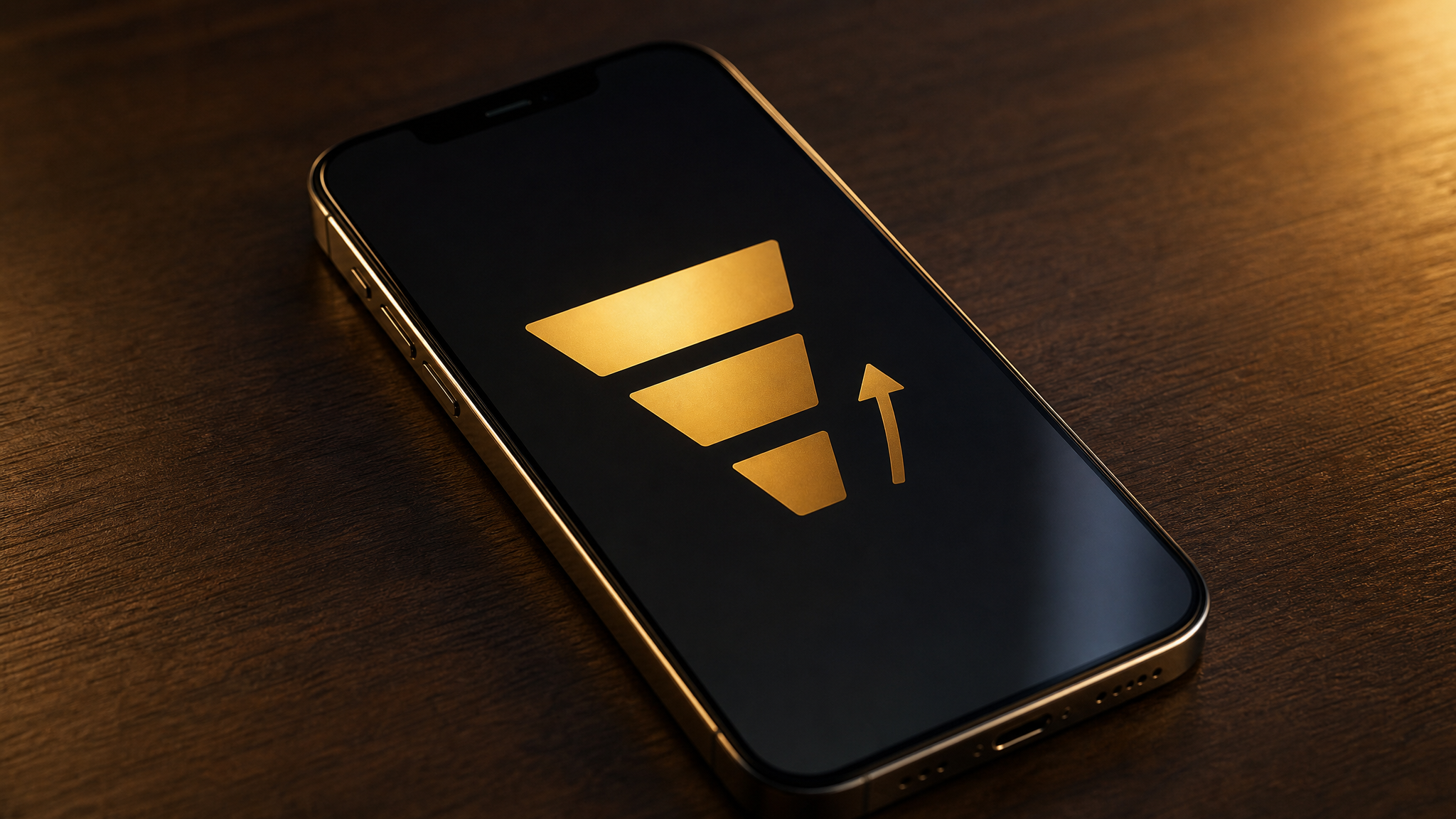 Smartphone showing a gold conversion funnel graphic with an upward arrow — improving Google Local Services Ads conversion rate through faster lead response
